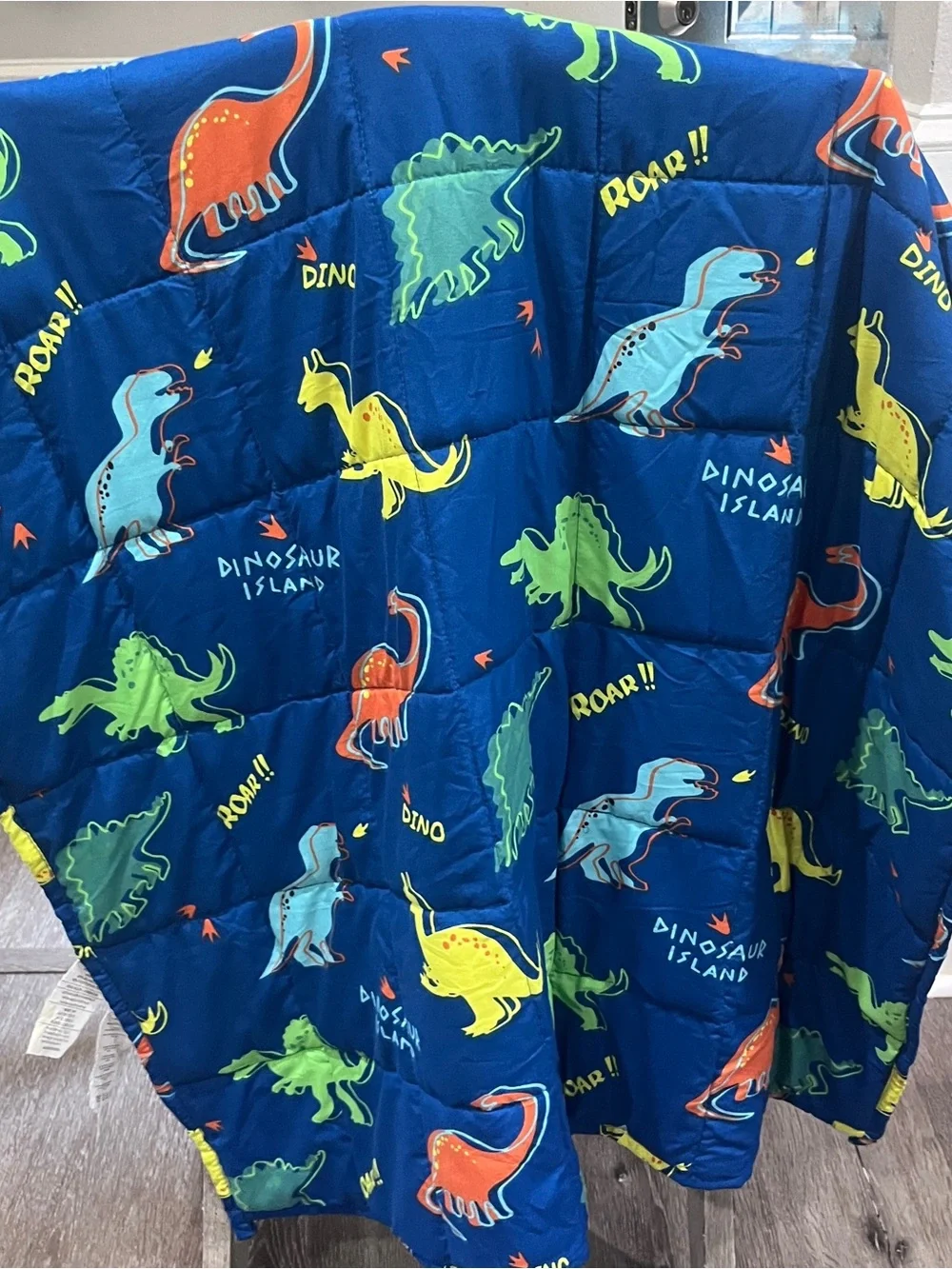 Children's Blue Dinosaur 3lb weighted Throw Blanket - Fun Dino Print